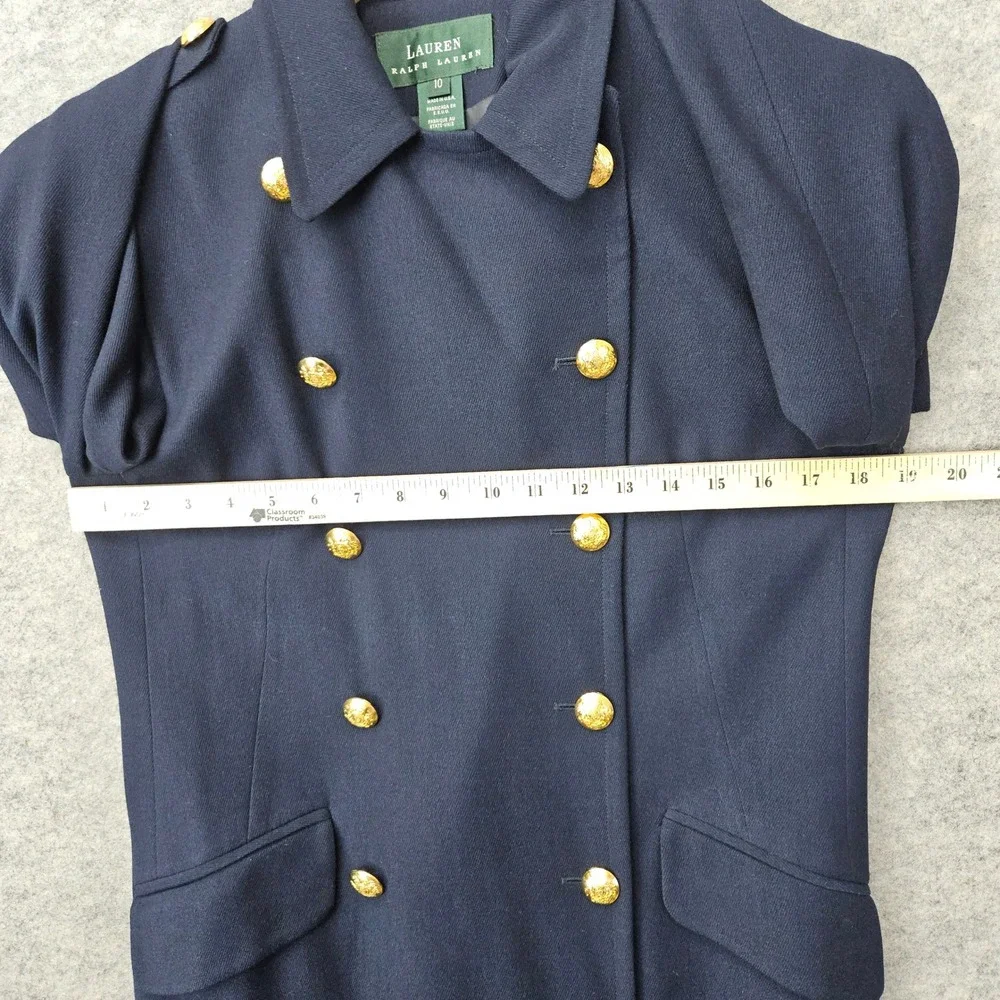 Ralph Lauren Women's Navy Blue Trench Coat Size 10 Wool Military Crest Buttons‎